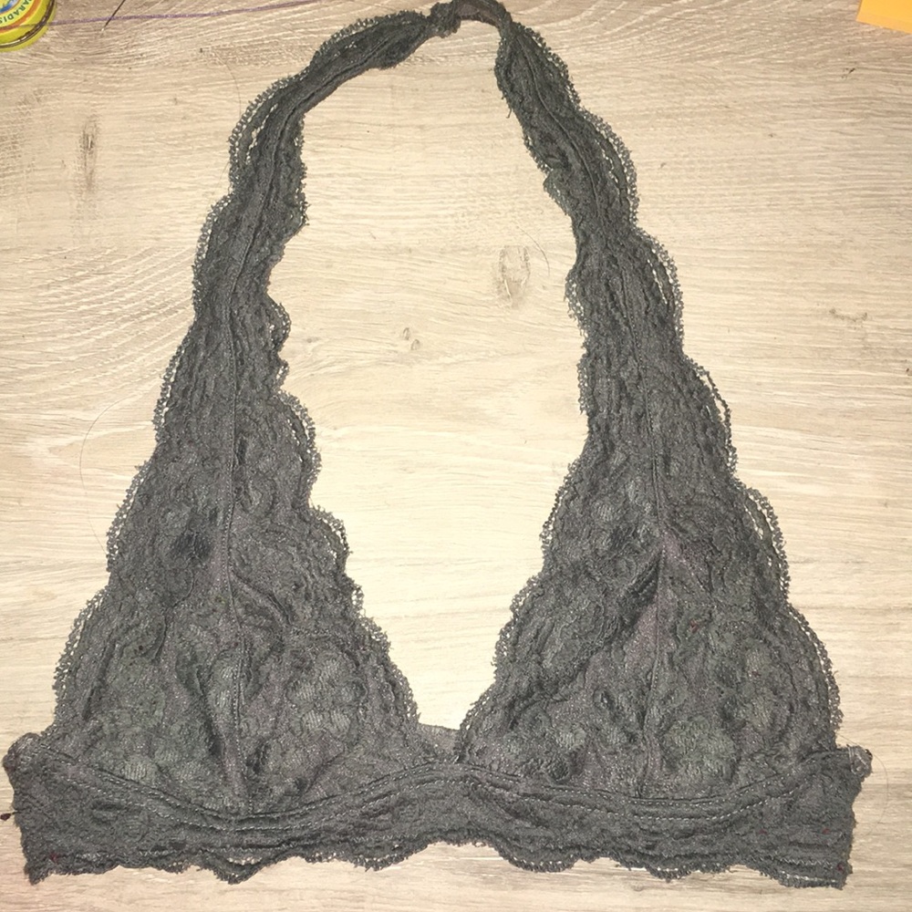 small gray lace halter bralette